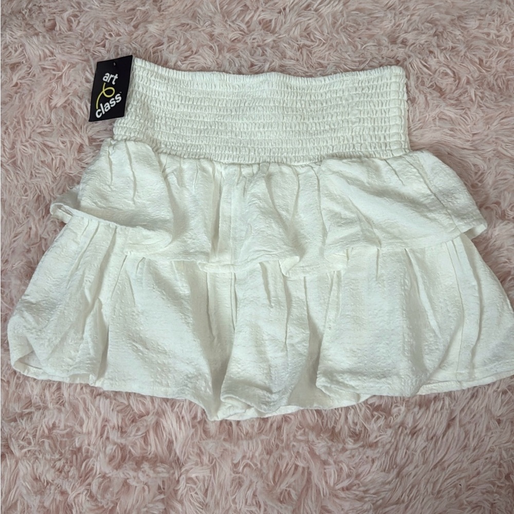 Art Class Cream Ruffled Mini Skirt